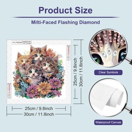 Anuver Cat Diamond Painting Kits for Adults, 5D Special Shape Crystal Rhinestones Diamond Painting for Beginners, Diamond Art Kits for Home Wall Decoration, Flower, 12×12 Inch