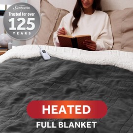 Sunbeam Electric Royal Luxe Microplush Reverse Sherpa Heated Blanket, 12 Heat Settings, 12-Hour Selectable Auto Shut-Off, Fast Heating, Warm and Cozy, Night Fog, Full, 84" x 72"