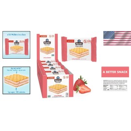 Keto Strawberry Wafers - Healthy  Snacks, Low Sugar & Calories - 16 Pack