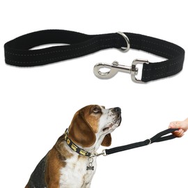 Thick Dual Padded Handle Traffic Dog Leashes Short Outside with Reflective Stitching, Dog Short Rope Leash 360° Heavy Duty Metal Buckle, Leash Hand for Small to Strong Sized Dogs Training Black 1.5FT