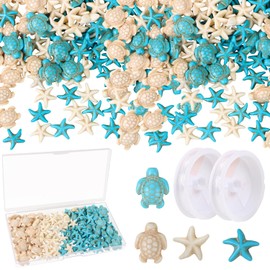BENOSPACE 120Pcs Turtle Beads Starfish Beads Turquoise Spacer Beads with 2 Elastic Thread and Box Synthetic Ocean Sea Theme Turtle Beads for Jewelry Making DIY Bracelets Necklace Earrings Hair Ties