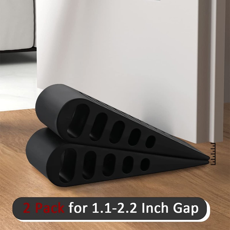 JQK Rubber Door Stopper Wedge, Black 2 Pack Soft TPR
