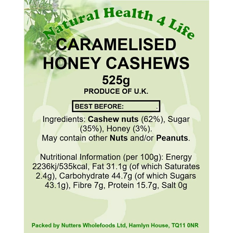Natural Health 4 Life Caramelised Honey Cashew Nuts 525g