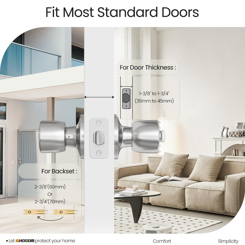 HOSOM Door Knob with Lock and Key, Keyed Entry Door