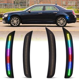 AreLokpri Colorful Flowing (Not RGB) LED Side Marker Lights Kits for Chrysler 300 2015-2023, Front & Rear Smoked Lens, Side Bumper Marker Lights, Sidemarker Lamp Accessories 4-Pack, Not RGB