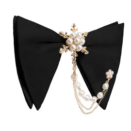 Luckyvestir Black Oversized Bow Ties for Men Detachable Pre Tied Bow Tie With Pearl Decoration Bowtie for Tuxedo Wedding Banquet