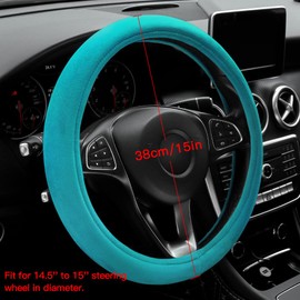 OTOSTAR Soft Velvet Steering Wheel Cover, Universal Luxury Steering Wheel Protector Car Interior Accessories 15 inch (Lake Blue)