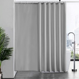 Furlinic Shower Curtain, Extra-Long Bath Curtain, Anti-Mould, for Shower and Bathtub, Textile Curtains Made of Fabric, Anti-Bacterial, Waterproof, Extra Wide, 240 x 180 cm, Grey, with 16 Hooks