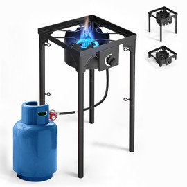 Outdoor Gas Stove 1 Burner, 75,000 BTU/hr, High Pressure Outdoor Stove with 0-20 PSI Adjustable Regulator and 4ft Hose, Propane Stove for Patio Backyard Camping with Detachable Stand Legs