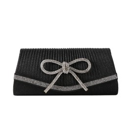 Dreubea Women's Fashion Bowknot Rhinestone Evening Handbag Ladies' Shiny Clutch Bag, Black