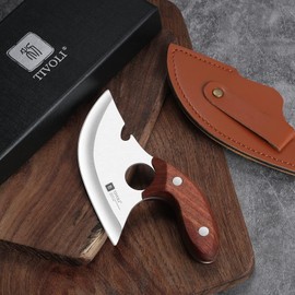 TIVOLI Small Ulu Knife 5-inch Rocker Knife, Full Tang Kitchen Utility Knife Handmade Alaskan Ulu Meat Knife with Sheath for Outdoor Camping BBQ Fishing Hiking Father's Day Christmas Gift Men Women