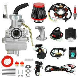 Electric Start Complete Wiring Harness & PZ20 Carburetor Kit Compatible with Tao tao Coolster 110cc 125cc Chinese ATV 4-Stroke Engine Quad 4 Wheeler Parts with Ignition Coil Rectifier CDI Box