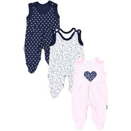 TupTam Baby Girls' Romper with Foot, Pack of 3, Heart pink hearts dark blue flowers white, 56
