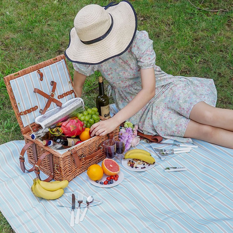 Picnic Cooler Basket Set for 2 Persons with Large Waterproof