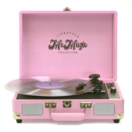 Retro Suitcase Belt Drive Turntable 3 Speeds 33/45/78rpm, Built-in Stereo Speakers, USB-C Power Adaptor with RCA Line Out Jack, Aux in, Headphone Jack, USB and SD Card Playback…