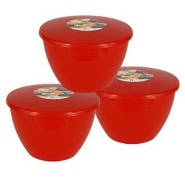 Just Pudding Basins Pack of 3 Red Plastic Pudding Basins with Lids 1.5 Pint Medium Size Food Safe Steaming Bowls Red Bowl & Red lid