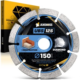 12S - Diamond Cutting Disc Diameter 150 mm x 22.2 mm - Lightly Reinforced Concrete / Construction Site Materials / Stone | Segment Height: 10 mm (Sintered)