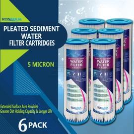 Ronaqua Pleated Sediment Water Filters 6 Washable 5 Micron Cartridges 9.87"x 2.5
