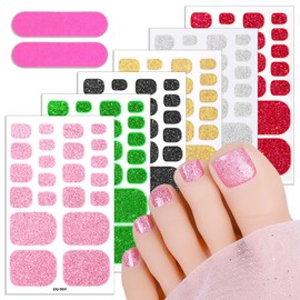 KTAABTR 6 Sheets Solid Color Toe Nail Wraps Stickers Glitter Gel Toe Nail Polish Strips Waterproof Self Adhesive Design Pink Black Red Gel Toe Nail Stickers for Women DIY Manicure Decoration