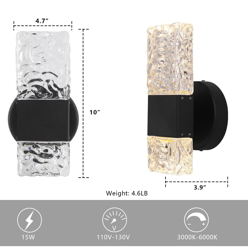 HuisMier Black Crystal Wall Sconces, Modern 3000K-6000K Dimmable LED Wall