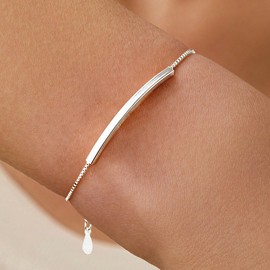 AIBELOPY 925 Sterling Silver Minimalist Bar Bracelet for Women Men Stackable Bracelets 14K Gold Plated Trendy Adjustable Chain Bracelet Unisex Jewelry Accessory Birthday Christmas Gifts (Silver)