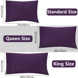 4 Pack Soft Microfiber Pillowcases with Embroidery - Envelope Closure, Breathable, Wrinkle, Shrinkage and Fade Resistant Pillow Cases, Easy Care and Wash (Purple, Standard (20" x 26"))