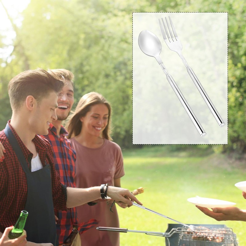 CVNRCLP 25.2" Extendable Stainless Steel Fork and Spoon Set -