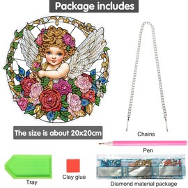 Bimkole Angel Baby Diamond Art Hanging Kit for Adult, DIY 5D Diamond Art Flower Window Pendant, Acrylic Crystal Art Hanging Ornament Home Wall Garden Front Door Sign Outdoor Decor 7.8x7.8 Inch