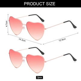Sprinlot Heart Party Glasses, Red, 2 Pairs of Heart Party Glasses, Red Heart Shaped Glasses, Sunglasses Red Heart Shape, Funny Glasses for Carnival Photo Props Birthday