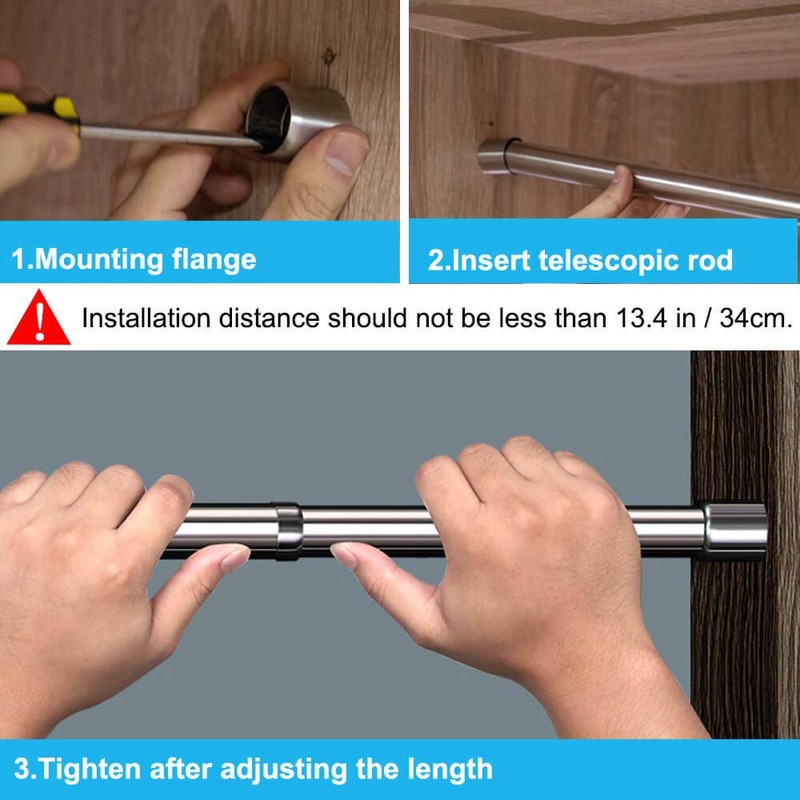 Sinzau Extendable Wardrobe Rail, Stainless Steel Clothes Rail, Sturdy Recess