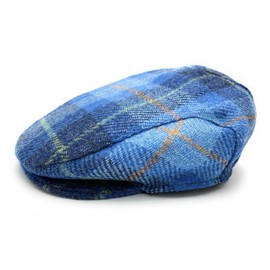 Mens Harris Tweed Flat Cap Comfort Fit Quilted Lining Made in Scotland S-XXL (UK, Alpha, XXL, Blue Check)