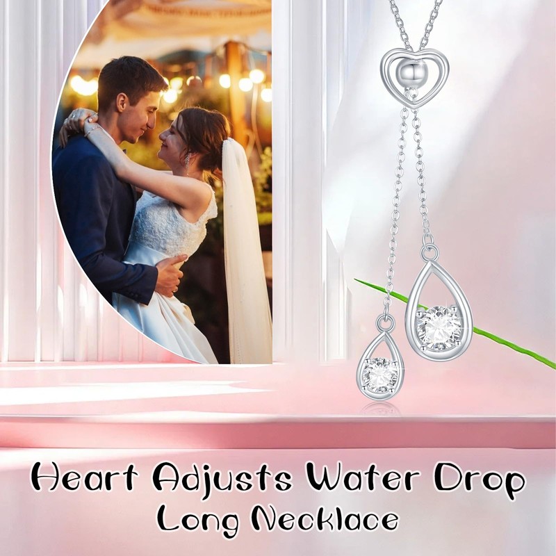 YEESIA Teardrop Lariat Necklace 925 Sterling Silver Y Drop Necklace