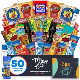 Student Encouragement - Men's Hearty Snack Box (50 Piece Variety Gift Basket Care Package) Jerky, Nuts, Chips, Pretzels & More - My College Crate