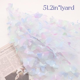 URROMA 3D Butterfly Lace Fabric Mesh Tulle lace for DIY Wedding Dress Costume Accessories Veil Home Decor (Gradient blue, 1 yard)