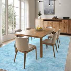 COZYLOOM Rugs for Living Room-4x6, Washable Rugs Modern Foldable Thin Indoor Non Slip Low Pile Carpet Plain Pattern Print Mat for Bedroom, Bedside, Kids Room, Office, Dining Room, Light Blue