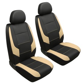GIANT PANDA Front Car Seat Cover for Kia, Leather Bucket Seat Covers Custom Fit Kia Sorento Sportage Forte Telluride K5 Seltos Carens Optima Carnival (Beige+Black)