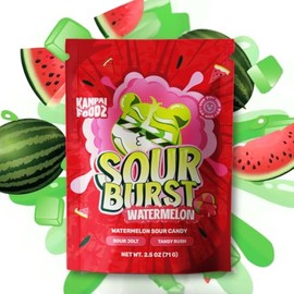 Kanpai Candy - Watermelon Sour Burst - Filled Chewy Candies - 2.5 oz. Bag By Lyza's Sweets & Treats