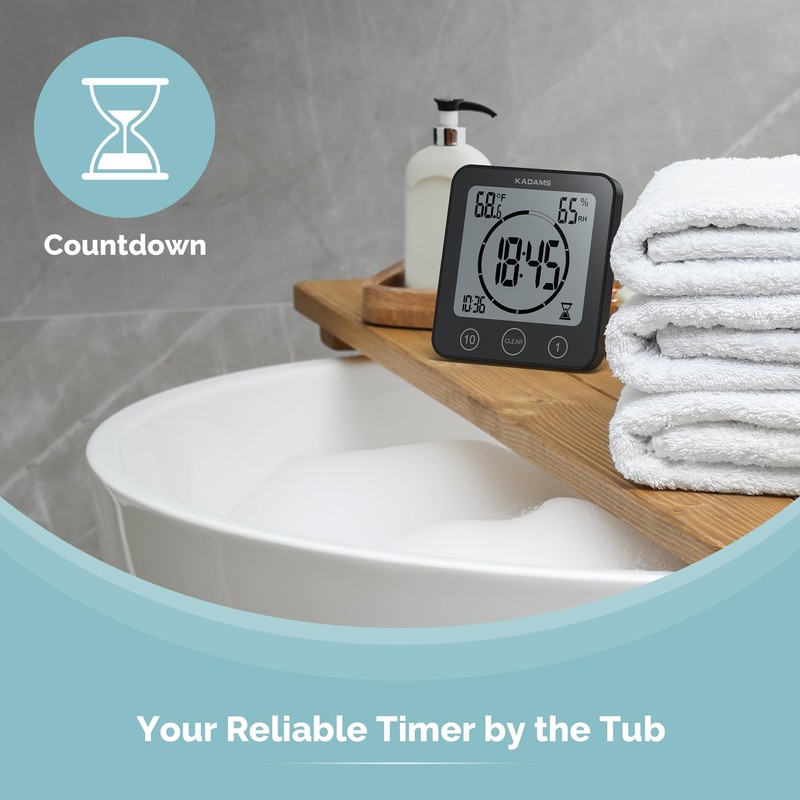 KADAMS Shower Clock Waterproof Bathroom Timer – Digital Wall Clock