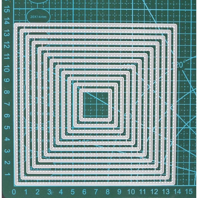 Nest of 12 Square Stitch Patterned Metal Cutting Dies, 13.8