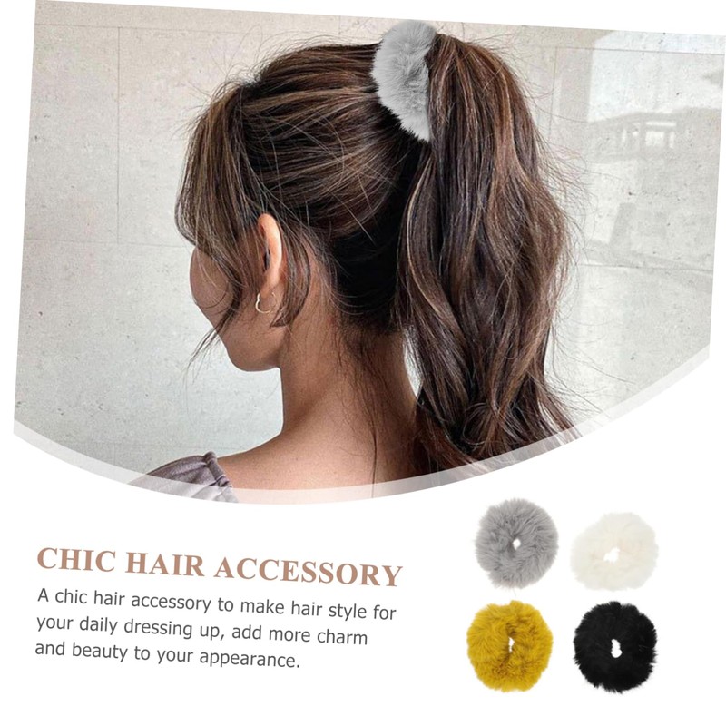 Outanaya 8pcs Furry Hair Scrunchies Elastic Ponytail Holders for Girls