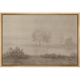 MUDECOR Framed Canvas Print Wall Art Sepia Toned Misty Landscape Tranquil Trees and Water Scene Illustrations Impressionism Rustic Scenic Colorful for Living Room, Bedroom, Office - 24"x36" Natural