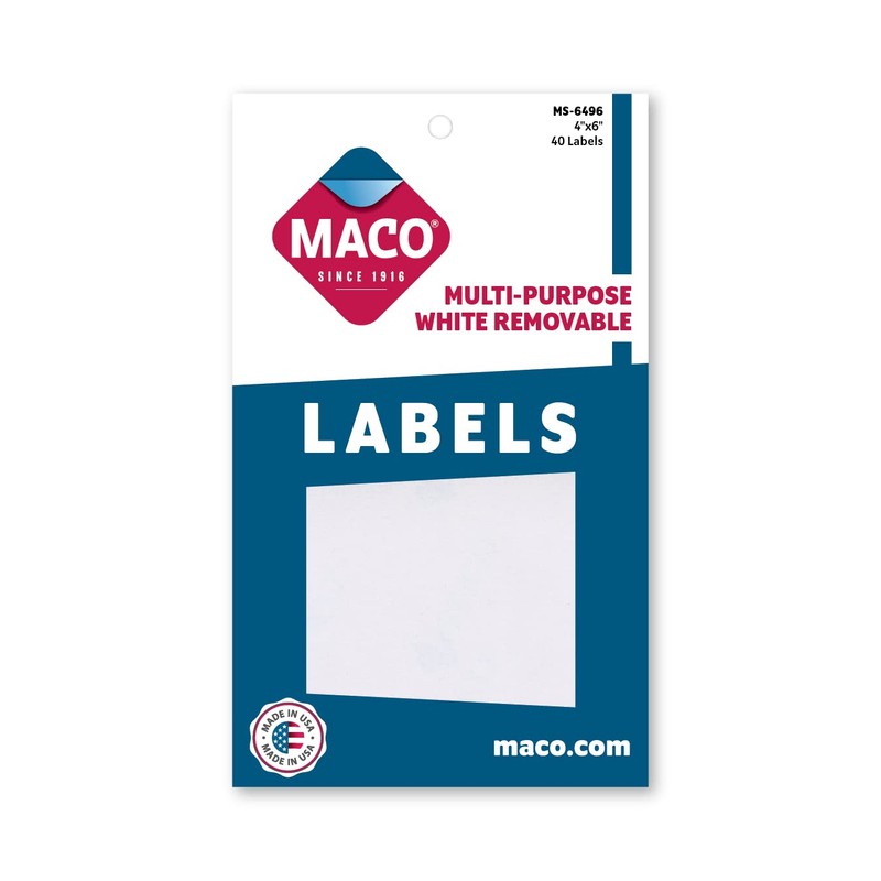 MACO White Rectangular Multi-Purpose Labels, 4 x 6 Inches, 40