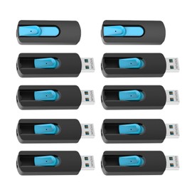 VICFUN Paquete de 10 unidades flash USB 2.0 de 1 GB, memoria USB retráctil, 1 GB, color cian