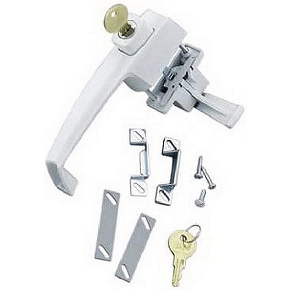 Wright Products - Tie Down Keyed Push Button Door Latch for Screen and Storm Doors, White