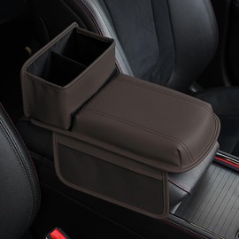 JEYODA Upgraded Car Armrest Cover,Premium Leather Car Armrest Cover Cushion with Storage Holder, Caddy for car (brown)