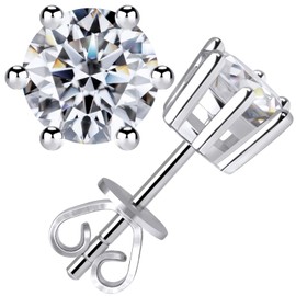 Moissanite Stud Earrings for Women Men, Nickel Free S925 Sterling Silver Hypoallergenic Earrings, 1ct - 2ct D Color VVS1 Clarity Brilliant Round Cut Lab Created Diamond Earring Set Promise Birthday Christmas Gift (Classic 6 prong, 2 carats-(1ct*2)-6.5mm,
