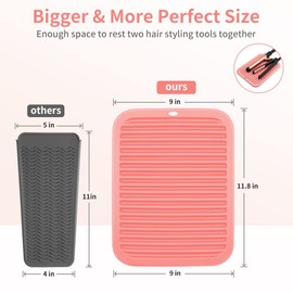 NINWOD Large Silicone Heat Resistant Mat, Hot Tools Mat, Flat Iron Holder, Hair Straightener and Hair Styling Tools, Vanity Organizer Makeup Mat Accessories (Orange Pink)