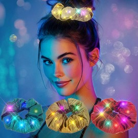 CAKURE Light Up Hair Scrunchies Gold Led Scunchy 80s Glow Party Hair Accessories for Women (Pack of 3） (a-set 1)