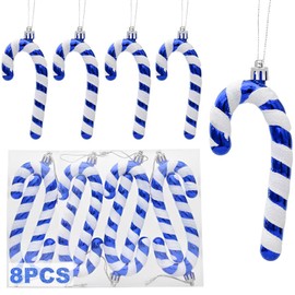 Latest Glitter Candy Canes Christmas Tree Decoration Blue White 8 Pieces Christmas Tree Decoration Candy Cane Decoration Large Christmas Decoration Pendant Tree Decoration Christmas Pendant 13.5 cm