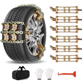Snow Chains, Emergency Anti-Skid Tire Chains for SUV, Cars, Sedan, Pickup Trucks with Update Adjustable Lock for Ice, Snow, Mud, Sand, Applicable Tire Width 225-305 mm (8.86-12 inch)